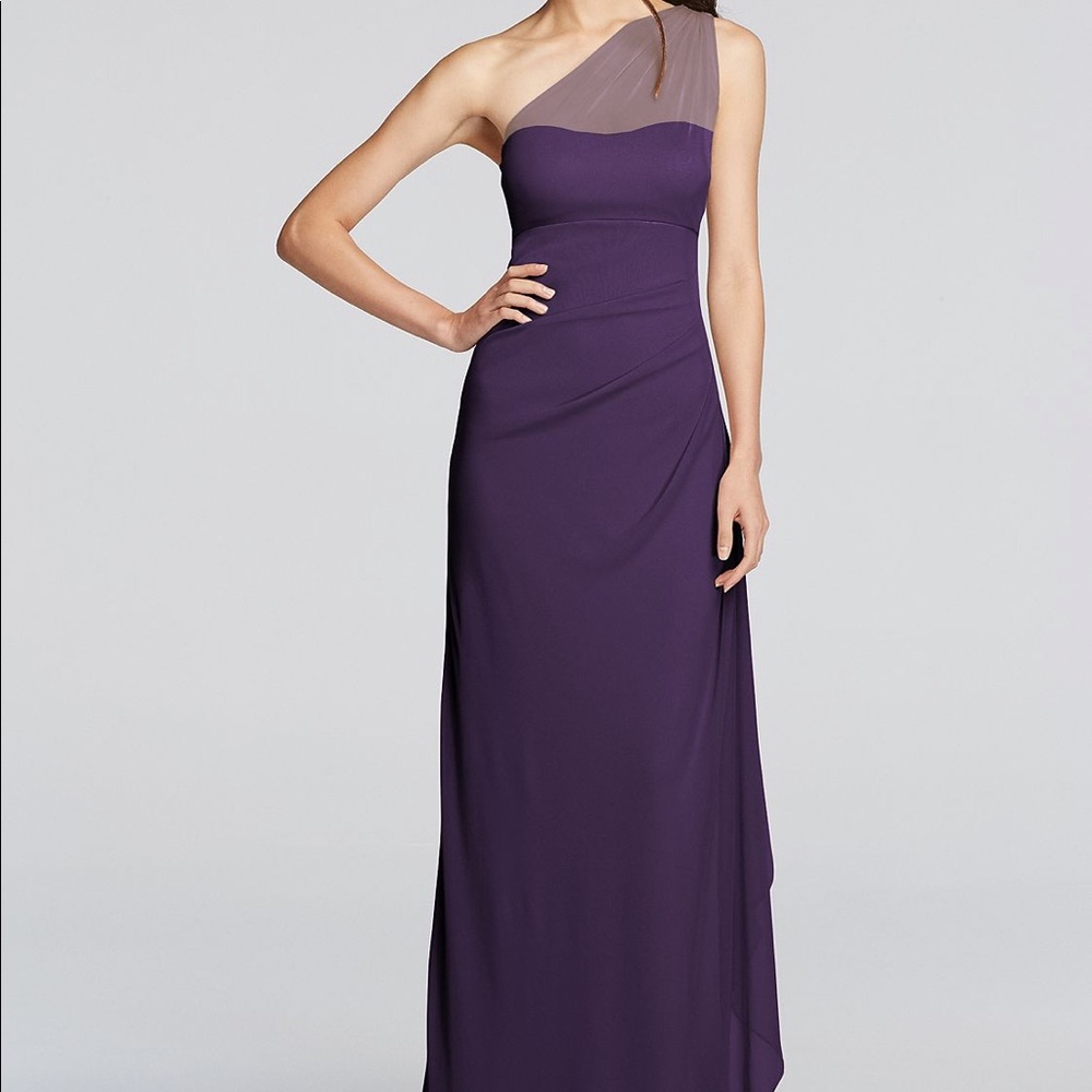 David’s Bridal Lapis One Shoulder Illusion Dress